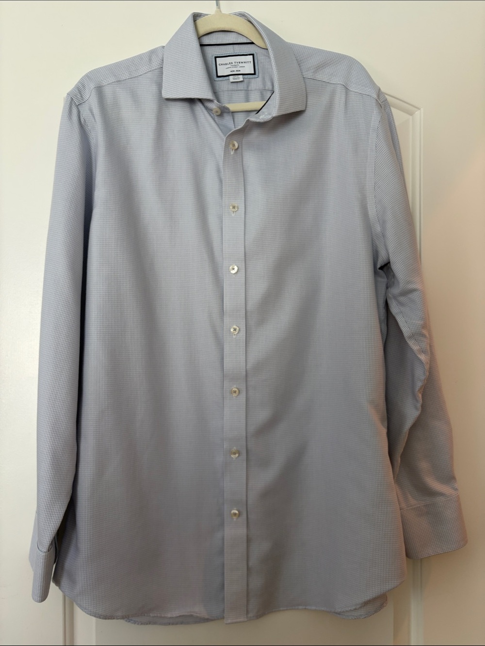Charles Tyrwhitt Light Blue Micro-Pattern Men's Dress Shirt 16.5-35 in